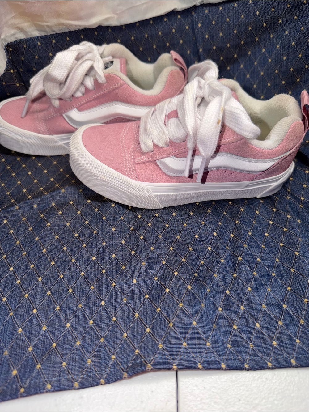 Vans Kids Pink and White Lace-Up Sneakers